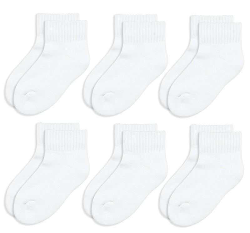 Jefferies Socks Big Boys' Seamless-Toe Quarter Athletic Socks (Pack of 6), 6-7.5(X-Small) (A1172-White-6-7) - Image 1